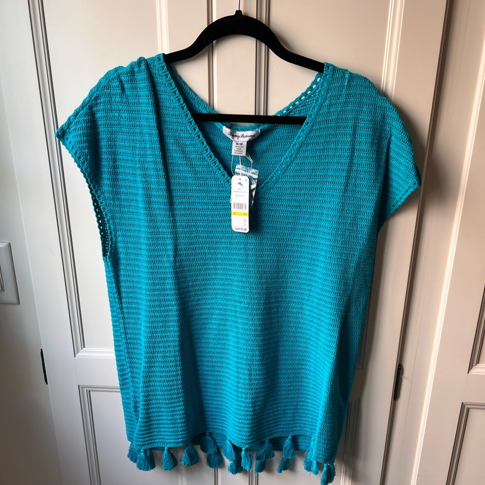 NWT Tommy Bahama short sleeve tunic with tassel trim